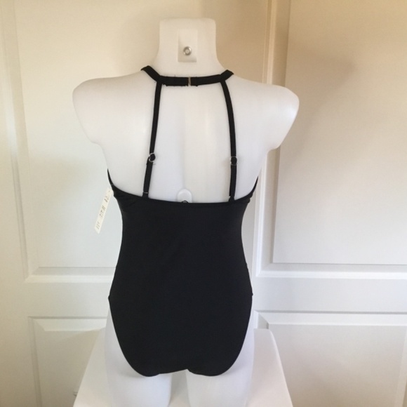 Women’s Black Keyhole Mesh Halter Ruched Monokini Bathing Suits - Picture 4 of 7